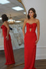 Load image into Gallery viewer, Red Mermaid Strapless Keyhole Prom Dress with Flowers