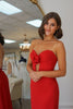 Load image into Gallery viewer, Red Mermaid Strapless Keyhole Prom Dress with Flowers