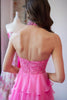 Load image into Gallery viewer, Hot Pink Corset Halter Tiered Prom Dress with Appliques