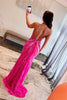 Load image into Gallery viewer, Sparkly Fuchsia Halter Beaded Long Mermaid Prom Dress