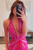 Load image into Gallery viewer, Sparkly Fuchsia Halter Beaded Long Mermaid Prom Dress