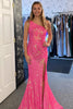 Load image into Gallery viewer, Sparkly Fuchsia One Shoulder Mermaid Long Prom Dress