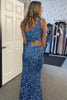 Load image into Gallery viewer, Sparkly Sky Blue Sequined Cutout Long Prom Dress