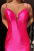 Load image into Gallery viewer, Fuchsia Ruffled V Neck Long Satin Prom Dress with Slit