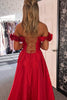 Load image into Gallery viewer, Red Ruffled Corset Off The Shoulder Long Prom Dress