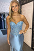 Load image into Gallery viewer, Sparkly Grey Blue Corset Long Prom Dress with Appliques