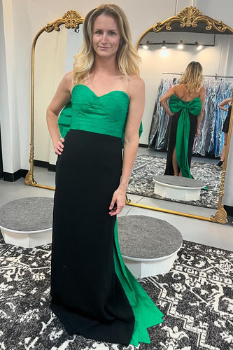 Black Green Mermaid Strapless Long Prom Dress with Bow