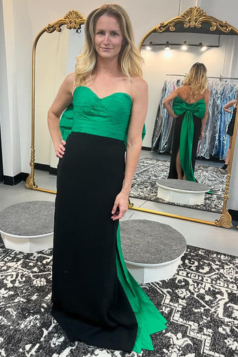 Black Green Mermaid Strapless Long Prom Dress with Bow