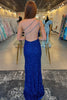 Load image into Gallery viewer, Sparkly Royal Blue One Shoulder Long Prom Dress with Slit