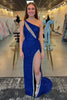 Load image into Gallery viewer, Sparkly Royal Blue One Shoulder Long Prom Dress with Slit