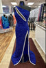 Load image into Gallery viewer, Sparkly Royal Blue One Shoulder Long Prom Dress with Slit