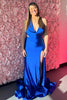 Load image into Gallery viewer, Royal Blue Halter Mermaid Long Satin Prom Dress