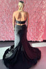 Load image into Gallery viewer, Black Halter Mermaid Long Satin Prom Dress with Slit