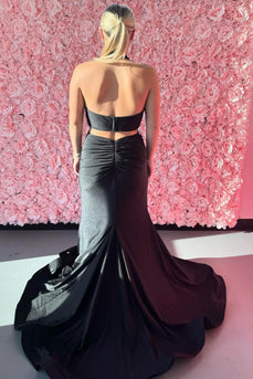 Black Halter Mermaid Long Satin Prom Dress with Slit