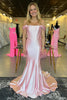 Load image into Gallery viewer, Light Pink Corset Off The Shoulder Long Satin Prom Dress