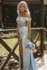 Load image into Gallery viewer, Grey Corset Off The Shoulder Long Prom Dress with Slit