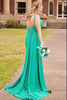 Load image into Gallery viewer, Sparkly Green Beaded Spaghetti Straps Long Prom Dress with Slit