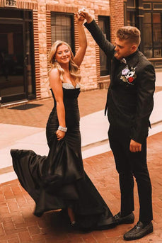 Sparkly Black Strapless Mermaid Long Prom Dress with Beading