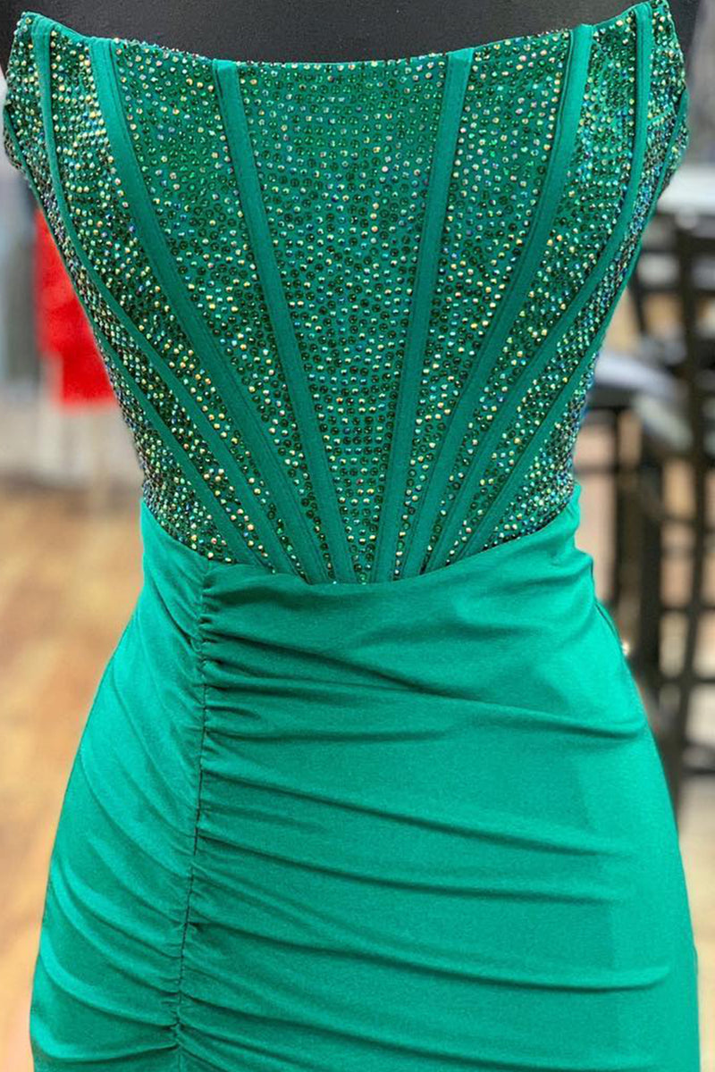 Load image into Gallery viewer, Sparkly Emerald Green Strapless Long Prom Dress with Beading