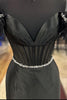 Load image into Gallery viewer, Sparkly Black Corset Beaded Long Prom Dress with Feathers