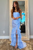 Load image into Gallery viewer, Sparkly Pink Strapless Tiered Mermaid Prom Dress With Slit