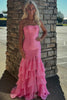 Load image into Gallery viewer, Sparkly Pink Strapless Tiered Mermaid Prom Dress With Slit