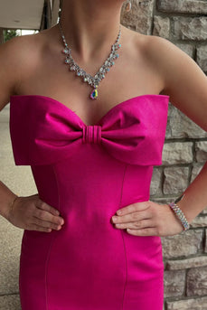 Sparkly Fuchsia Strapless Mermaid Prom Dress With Bowknot