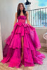 Load image into Gallery viewer, Fuchsia A Line Strapless Corset Tiered Prom Dress With Slit