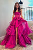 Load image into Gallery viewer, Fuchsia A Line Strapless Corset Tiered Prom Dress With Slit