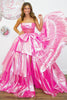 Load image into Gallery viewer, Fuchsia A Line Strapless Corset Tiered Prom Dress With Slit