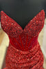 Load image into Gallery viewer, Sparkly Red Corset Sequined Long Prom Dress with Slit