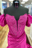 Load image into Gallery viewer, Fuchsia Mermaid Corset Off The Shoulder Long Prom Dress with Slit