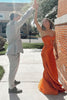 Load image into Gallery viewer, Sparkly Orange Sweetheart Corset Mermaid Long Prom Dress