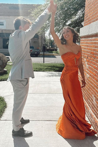 Sparkly Orange Sweetheart Corset Mermaid Long Prom Dress