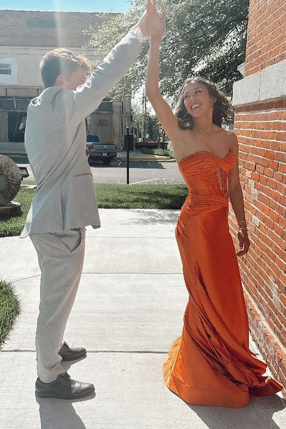 Sparkly Orange Sweetheart Corset Mermaid Long Prom Dress