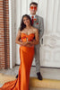 Load image into Gallery viewer, Sparkly Orange Sweetheart Corset Mermaid Long Prom Dress