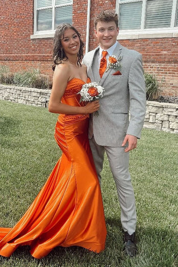 Sparkly Orange Sweetheart Corset Mermaid Long Prom Dress