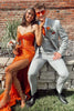 Load image into Gallery viewer, Sparkly Orange Sweetheart Corset Mermaid Long Prom Dress