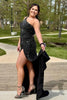 Load image into Gallery viewer, Sparkly Black Beaded One Shoulder Long Prom Dress with Slit