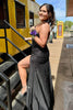 Load image into Gallery viewer, Sparkly Black Beaded One Shoulder Long Prom Dress with Slit