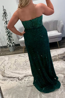 Emerald Green Sparkly Corset Mermaid Long Prom Dress with Slit