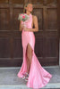 Load image into Gallery viewer, Pink Mermaid Halter Backless Long Satin Prom Dress with Slit