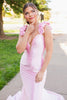 Load image into Gallery viewer, Pink Mermaid Floral Backless Long Satin Prom Dress