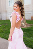 Load image into Gallery viewer, Pink Mermaid Floral Backless Long Satin Prom Dress