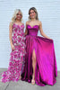 Load image into Gallery viewer, Sparkly Fuchsia Strapless A Line Prom Dresses With Slit