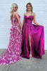 Load image into Gallery viewer, Sparkly Fuchsia Strapless A Line Prom Dresses With Slit