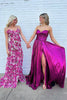 Load image into Gallery viewer, Sparkly Fuchsia Strapless A Line Prom Dresses With Slit