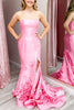 Load image into Gallery viewer, Pink Mermaid Strapless 3D Flowers Long Prom Dress with Slit