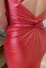 Load image into Gallery viewer, Sparkly Red Beaded Spaghetti Straps Mermaid Long Prom Dress