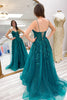 Load image into Gallery viewer, Sparkly Emerald Green Corset Appliqued Long Prom Dress